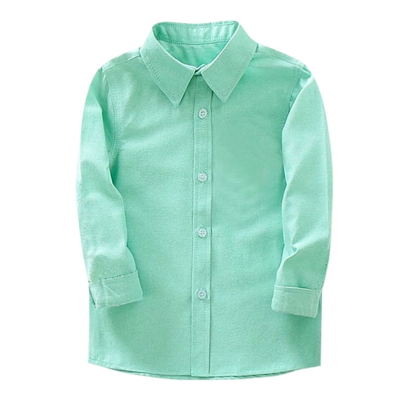 Boy's Long Sleeve Button Down Shirt Kids Soild Fashion Collared Dress Shirts Teen Oxford Uniform Shirts with Chest Pocket Top