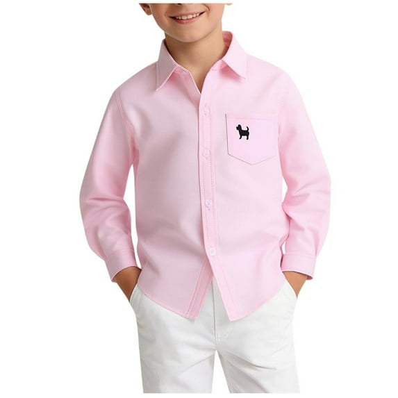 Boy's Long Sleeve Dress Shirts Casual Button Down Cute Dog Print Shirt Cotton Lightweight Loose Comfy School Uniform Tops with Pocket 3-16 Years