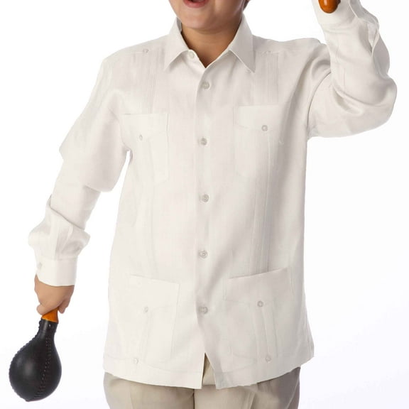 Boy's Long Sleeve Guayabera. SIZE:8 COLOR:WH