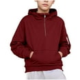 thumbnail image 1 of Boy's Long Sleeve Hoodies Casual Loose Hooded Sweatshirts Kids Quarter Zip Pullover with Kangaroo Pocket 5-15Y, 1 of 6