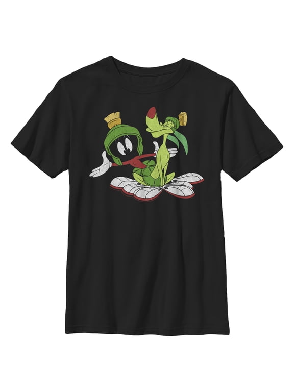 Boy's Looney Tunes Marvin The Martian and K-9 Portrait Graphic Tee Black Large