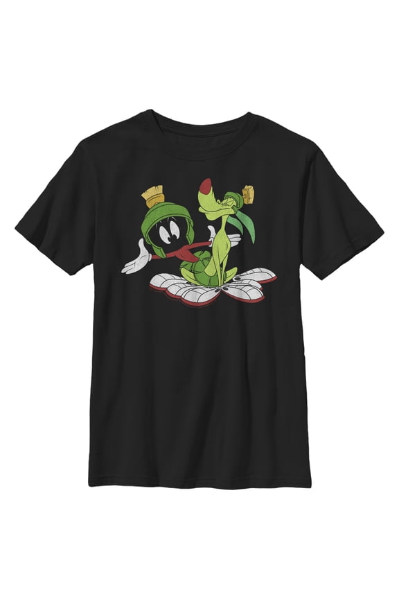 Boy's Looney Tunes Marvin The Martian and K-9 Portrait Graphic Tee Black X Large