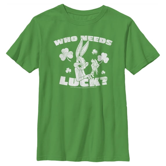 Boy's Looney Tunes St. Patrick's Day Bugs Bunny Who Needs Luck? Graphic Tee Kelly Green X Small