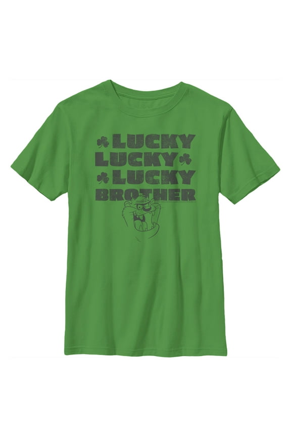 Boy's Looney Tunes St. Patrick's Day Taz Lucky Lucky Lucky Brother  Graphic Tee Kelly Green Medium