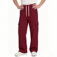 thumbnail image 1 of Boy's Loose Wide Leg Cargo Sweatpants Solid Color Drawstring Pants Elastic Waisted Casual Comfortable Pants with Zip Pocket 5-14 Years, 1 of 7