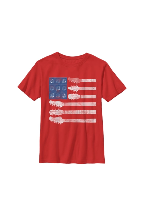 Boy's Lost Gods American Flag Guitar Graphic Tee Red Small