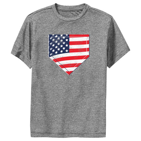 Boy's Lost Gods Baseball Home Plate Flag Performance Graphic Tee Charcoal Heather Large