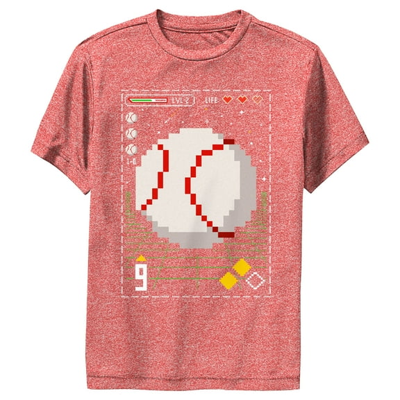 Boy's Lost Gods Baseball Pixel Art  Performance Graphic Tee Red Heather Large
