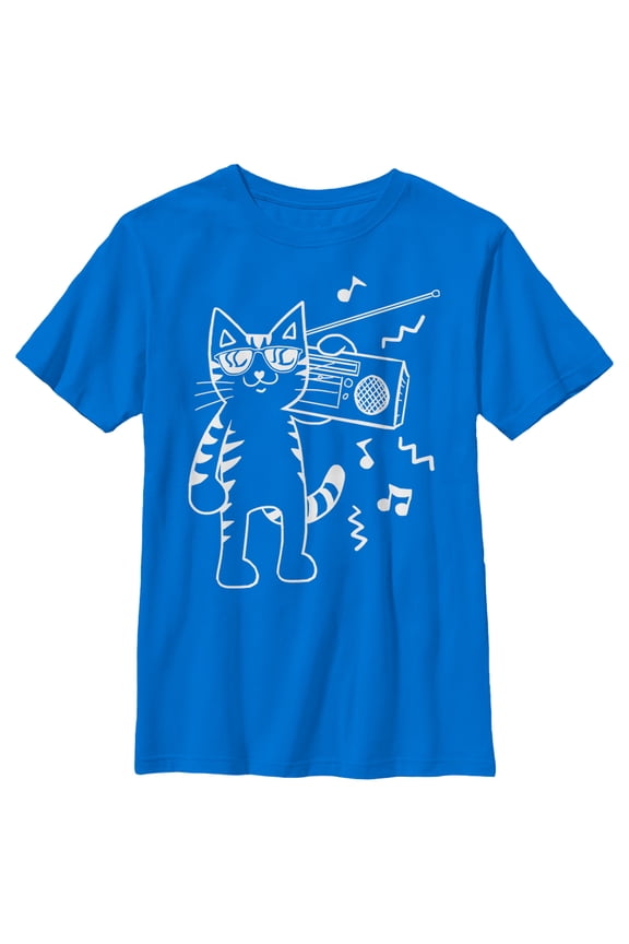 Boy's Lost Gods Boombox Cat Cartoon Graphic Tee Royal X Large