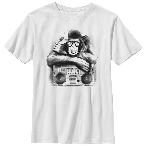 Boy's Lost Gods Boombox Chimp Graphic Tee White Large