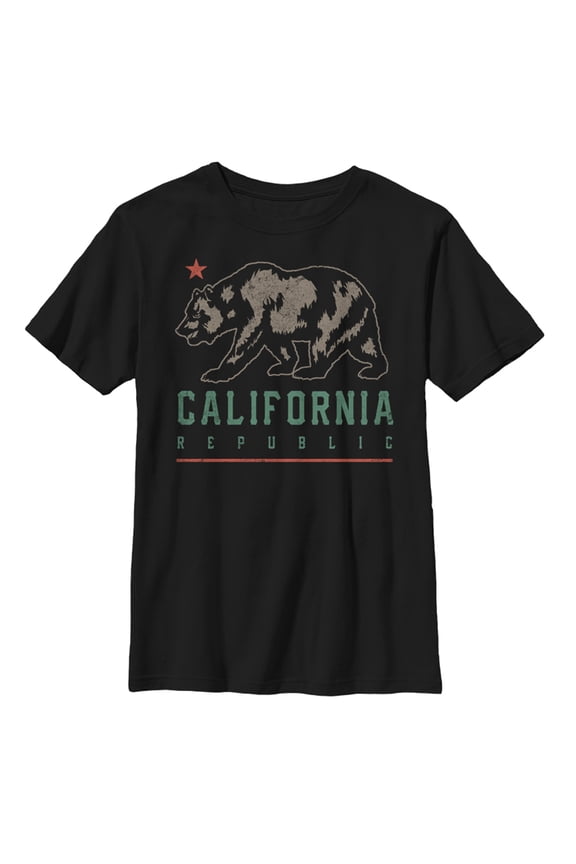 Boy's Lost Gods California Republic Bear Shadow  Graphic Tee Black X Large