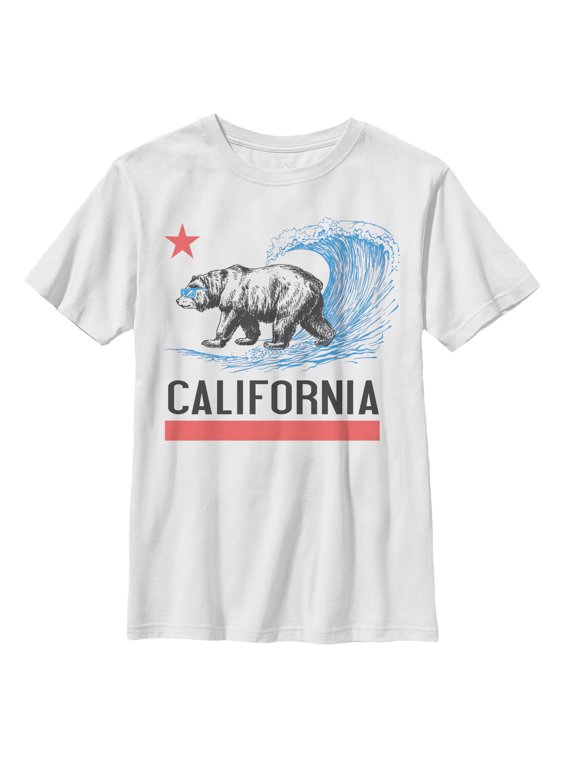 Boy's Lost Gods California Republic Bear Surfing Graphic Tee White X Large