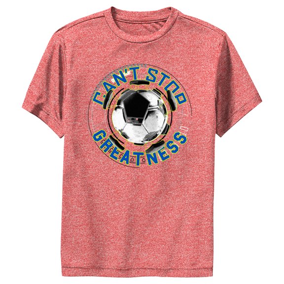 Boy's Lost Gods Can’t Stop Greatness Soccer Performance Graphic Tee Red Heather X Large