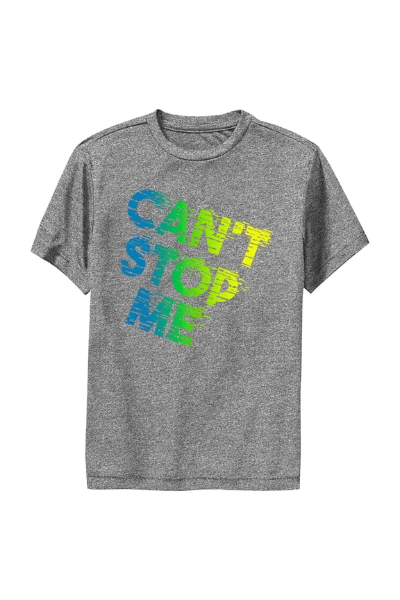 Boy's Lost Gods Can't Stop Me Green Glitch Performance Graphic Tee Charcoal Heather Large
