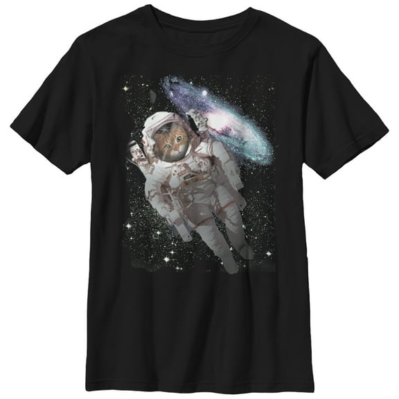 Boy's Lost Gods Cat Astronaut Space Galaxy  Graphic Tee Black Medium