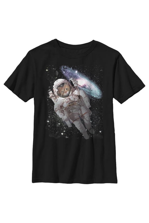 Boy's Lost Gods Cat Astronaut Space Galaxy Graphic Tee Black Small