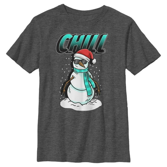 Boy's Lost Gods Chill Snowman  Graphic Tee Charcoal Heather Large