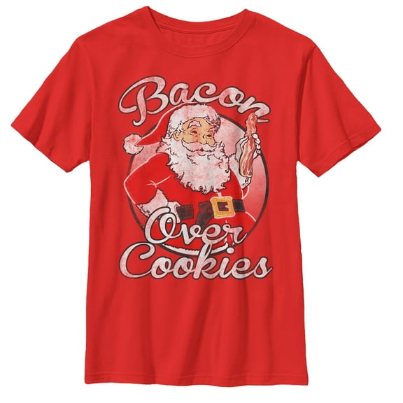 Boy's Lost Gods Christmas Bacon Over Cookies  Graphic Tee Red X Large