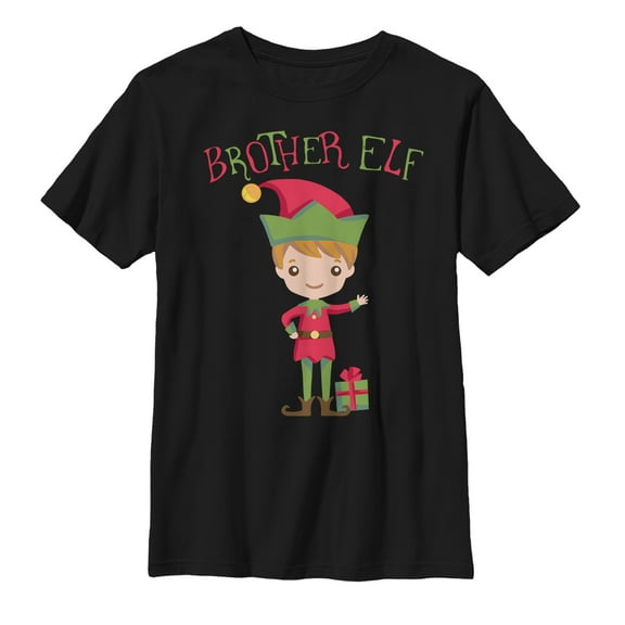 Boy's Lost Gods Christmas Brother Elf  Graphic Tee Black X Large