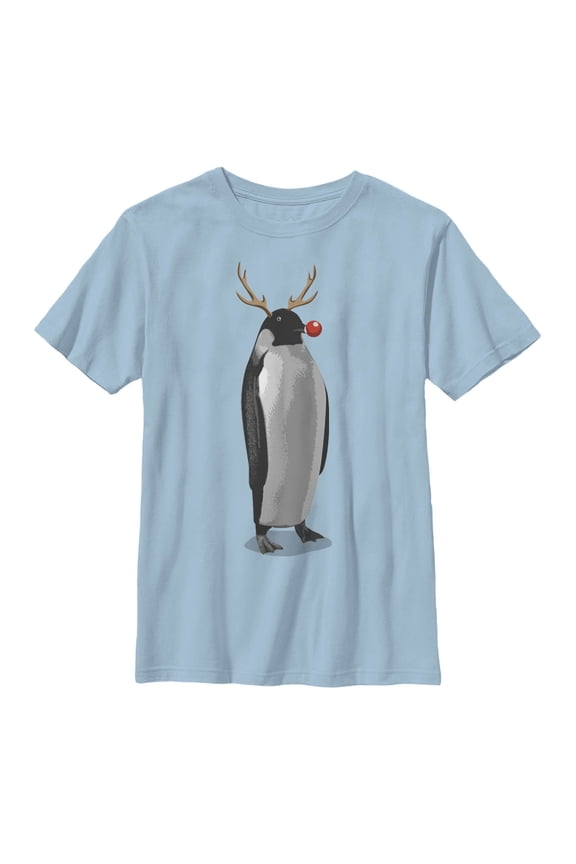 Boy's Lost Gods Christmas Penguin Reindeer Graphic Tee Light Blue Medium