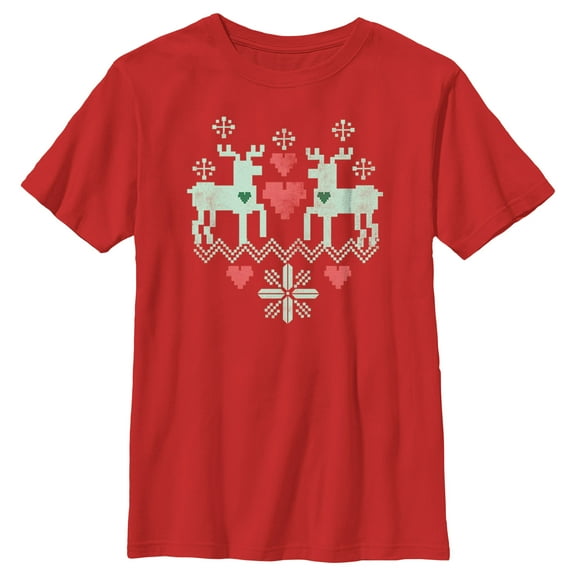 Boy's Lost Gods Christmas Reindeer Love Graphic Tee Red Large