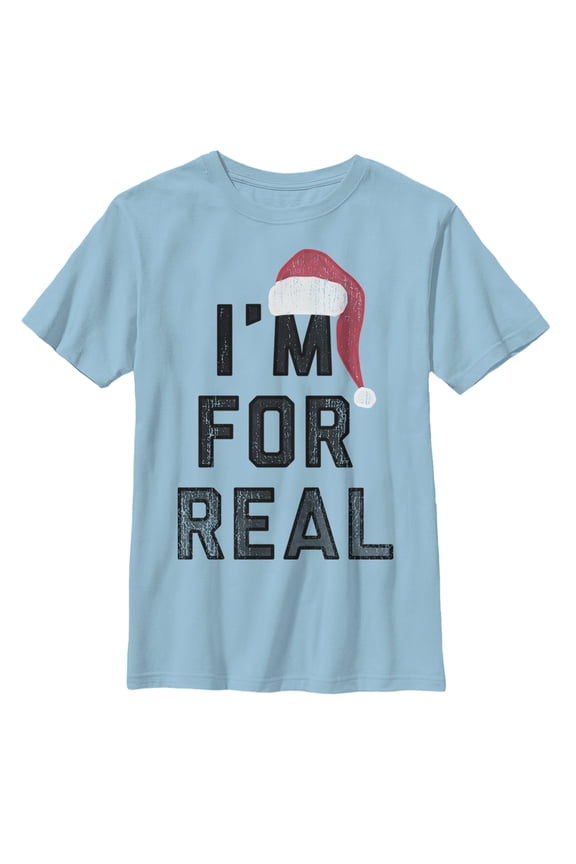 Boy's Lost Gods Christmas Santa Claus I'm For Real  Graphic Tee Light Blue X Small