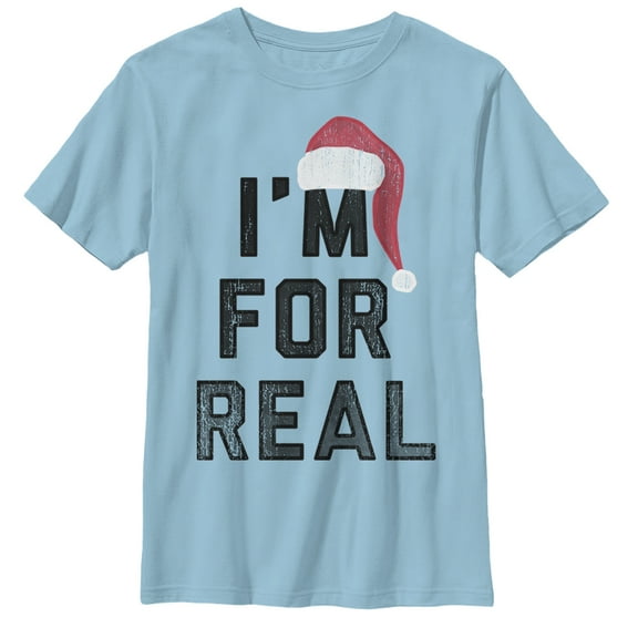 Boy's Lost Gods Christmas Santa Claus I'm For Real Graphic Tee Light Blue X Small