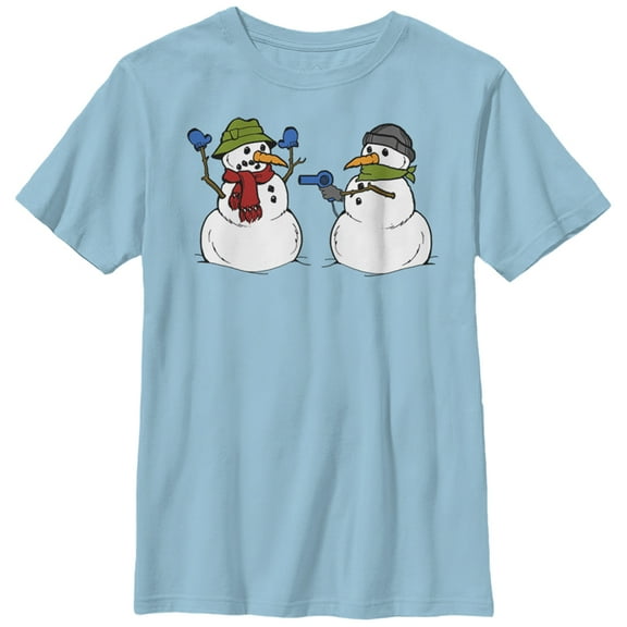 Boy's Lost Gods Christmas Snowman Fight Graphic Tee Light Blue Medium