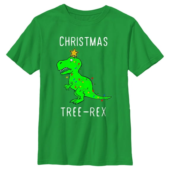 Boy's Lost Gods Christmas Tree-Rex Graphic Tee Kelly Green Medium