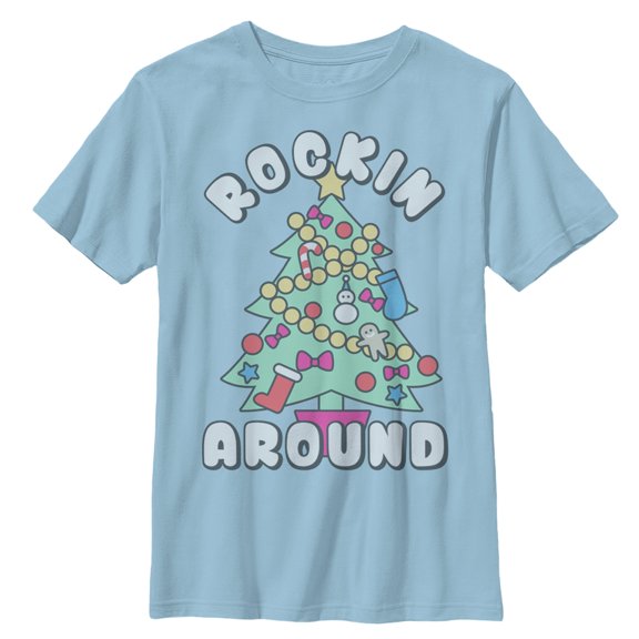 Boy's Lost Gods Christmas Tree Rockin' Around Graphic Tee Light Blue Small