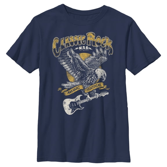Boy's Lost Gods Classic Rock Music Festival Distressed Graphic Tee Navy Blue Small