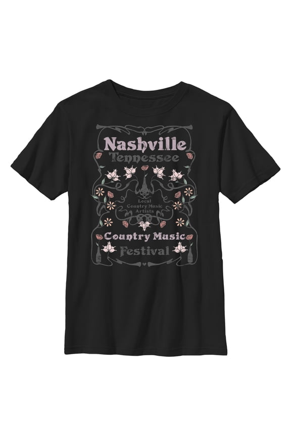 Boy's Lost Gods Country Music Festival Poster Pink  Graphic Tee Black Large