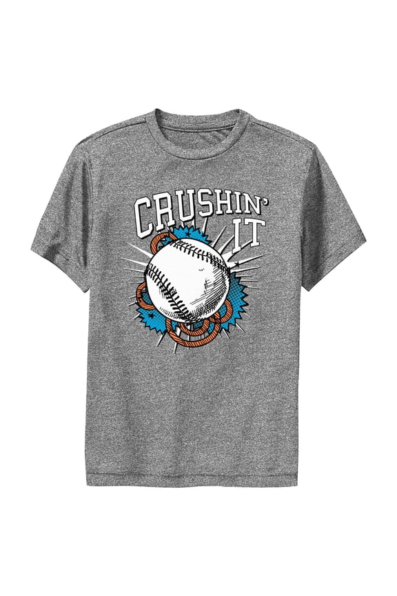 Boy's Lost Gods Crushin' It Baseball Performance Graphic Tee Charcoal Heather Small