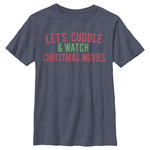 Boy's Lost Gods Cuddles & Christmas Movies Graphic Tee Navy Blue Heather Large