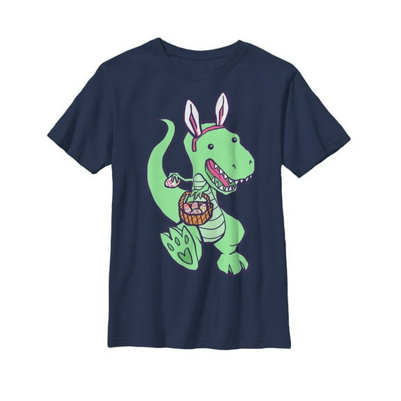 Boy's Lost Gods Easter Dinosaur  Graphic Tee Navy Blue Large