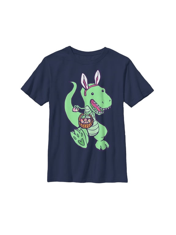 Boy's Lost Gods Easter Dinosaur Graphic Tee Navy Blue Small