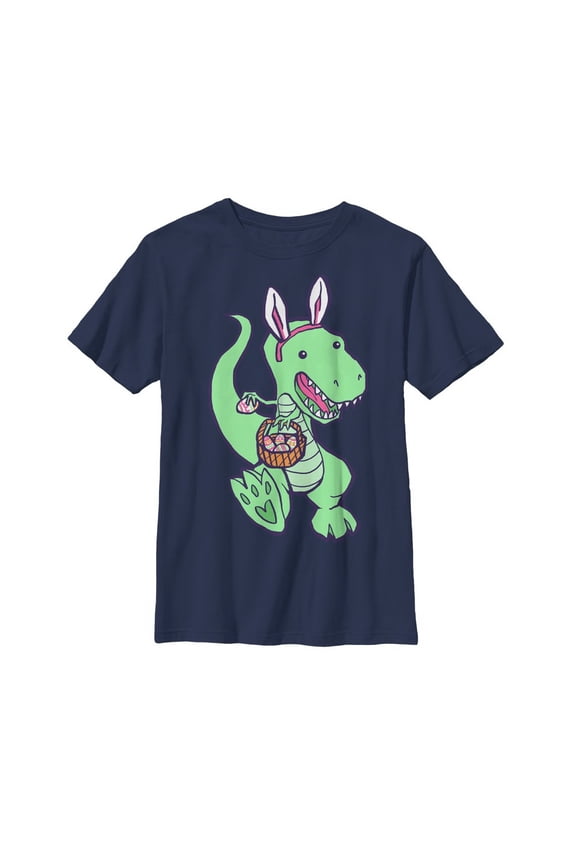 Boy's Lost Gods Easter Dinosaur Graphic Tee Navy Blue Small