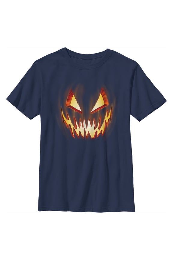 Boy's Lost Gods Evil Pumpkin Face Graphic Tee Navy Blue Medium