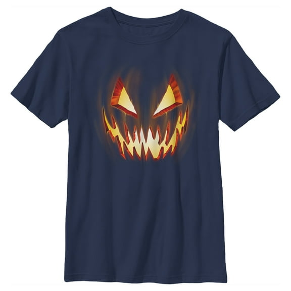 Boy's Lost Gods Evil Pumpkin Face Graphic Tee Navy Blue Small