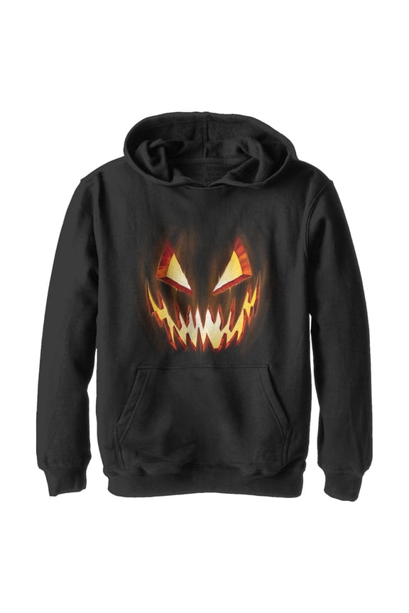 Boy's Lost Gods Evil Pumpkin Face Pull Over Hoodie Black X Large