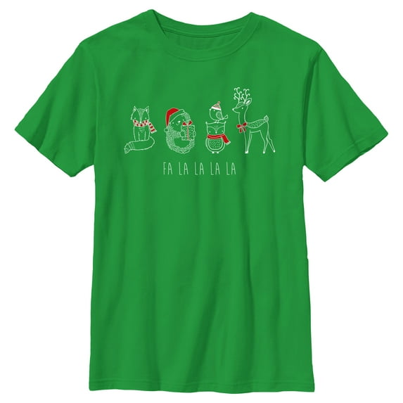 Boy's Lost Gods Fa La La Forest Animals Graphic Tee Kelly Green Large