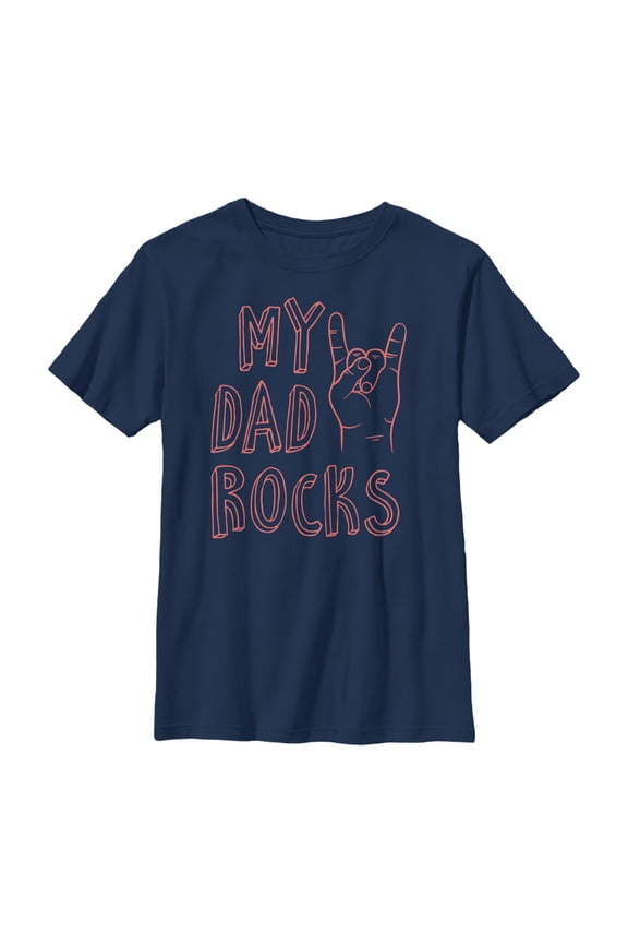 Boy's Lost Gods Father's Day My Dad Rocks  Graphic Tee Navy Blue Small