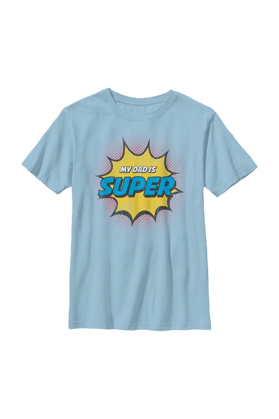 Boy's Lost Gods Father's Day Retro Comic Super Dad Graphic Tee Light Blue Large