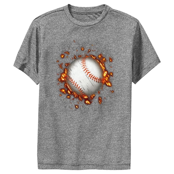 Boy's Lost Gods Flaming Baseball Performance Graphic Tee Charcoal Heather Large