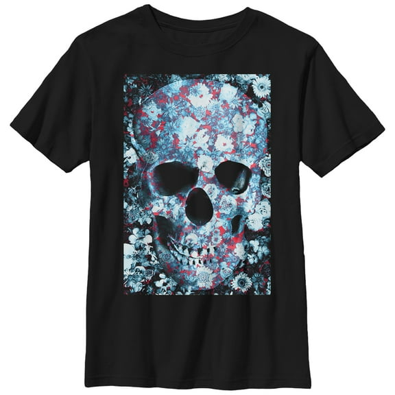 Boy's Lost Gods Flower Skull  Graphic Tee Black Large