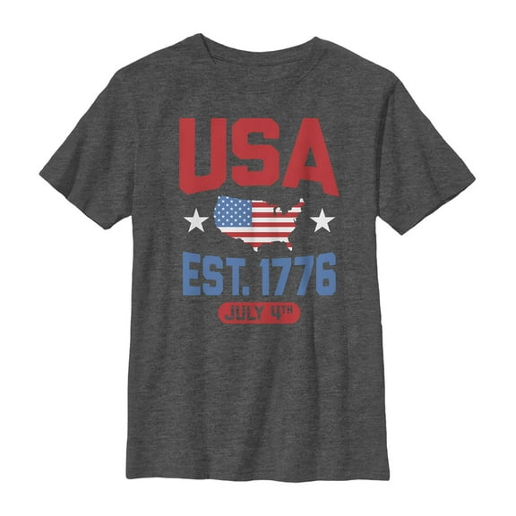 Boy's Lost Gods Fourth of July  USA Est. 1776  Graphic Tee Charcoal Heather Medium
