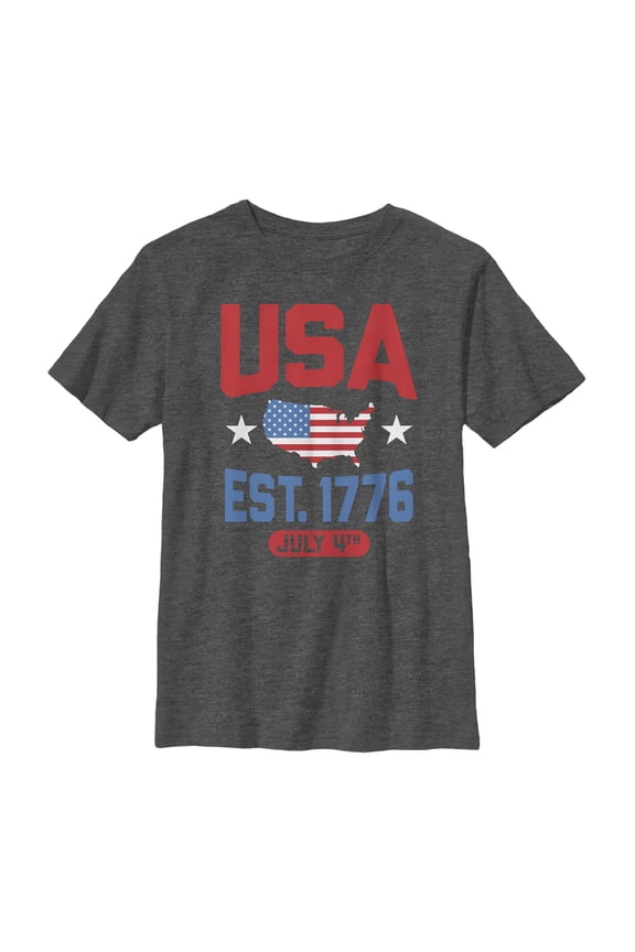 Boy's Lost Gods Fourth of July USA Est. 1776 Graphic Tee Charcoal Heather Medium