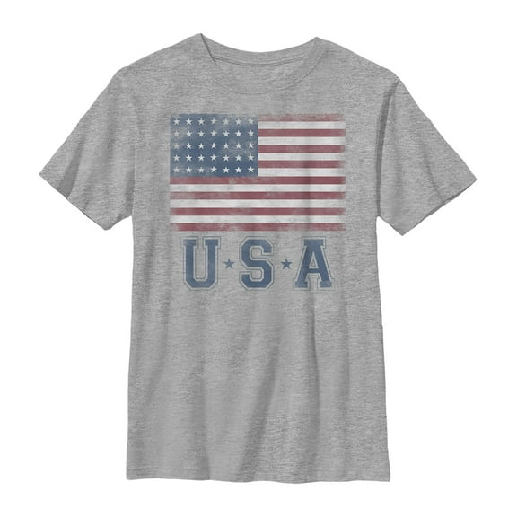 Boy's Lost Gods Fourth of July  Vintage American Flag  Graphic Tee Athletic Heather X Large