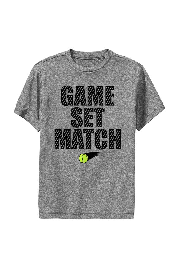 Boy's Lost Gods Game Set Match Tennis Performance Graphic Tee Charcoal Heather Medium