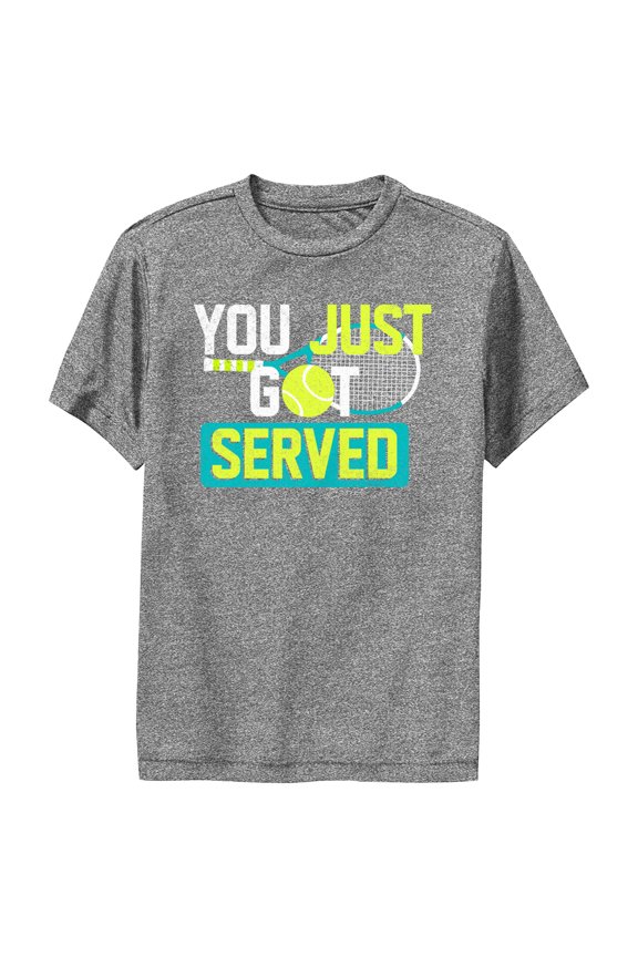 Boy's Lost Gods Got Served Tennis  Performance Graphic Tee Charcoal Heather Large